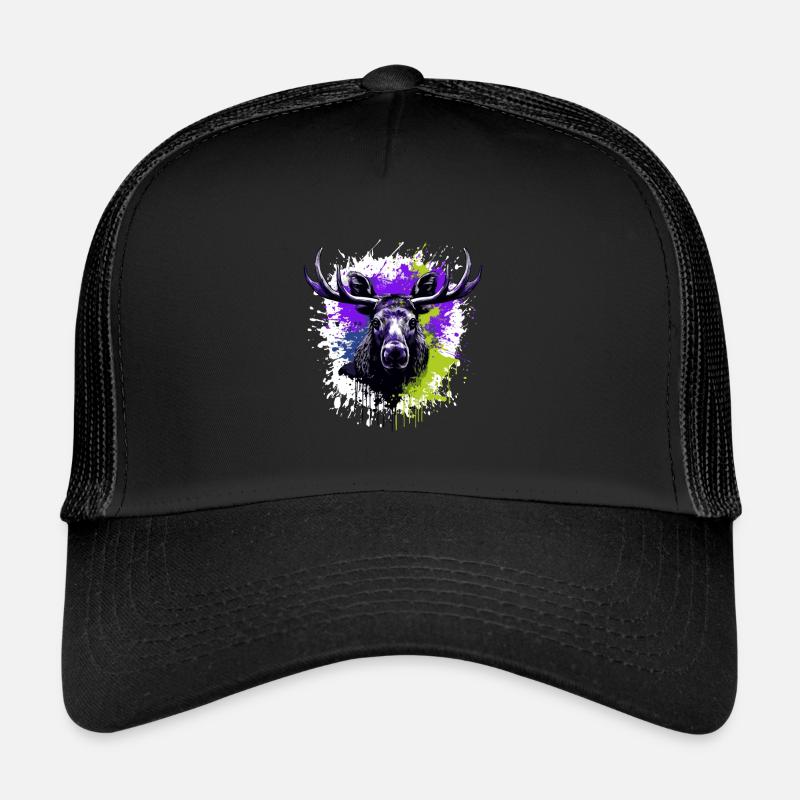 Moose Head Portrait Colorful Trucker Cap