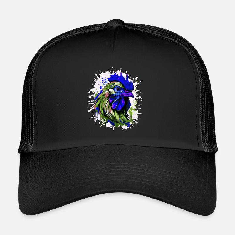 Hahn Kopf Porträt Bunt - Trucker Cap - Schwarz/Schwarz