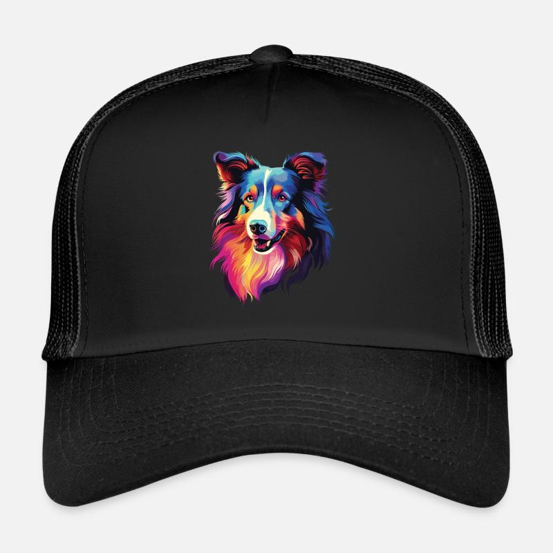Wasserfarben Farbenfroher Collie - Trucker Cap - Schwarz/Schwarz