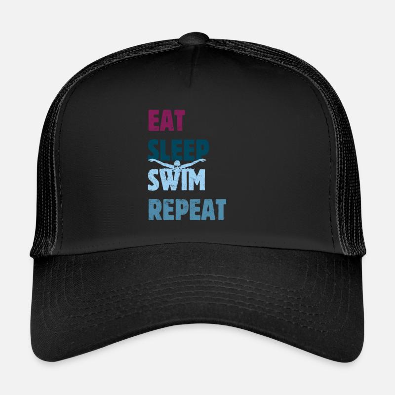 Eat Sleep Swim Repeat - Butterfly - Delfin Stil - Trucker Cap - Schwarz/Schwarz
