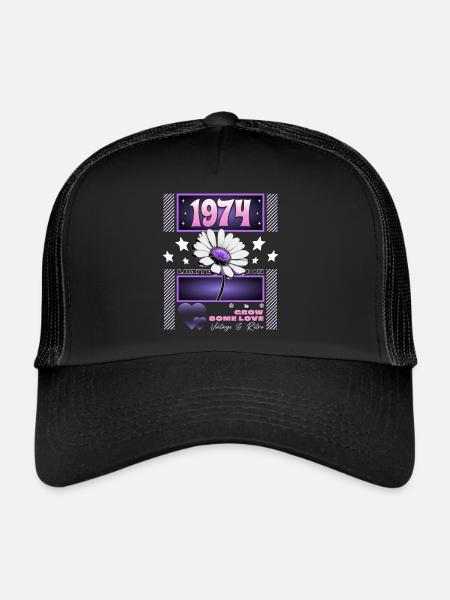 Retro Y2K Year 1974 Birthday Woman 50 Years - Trucker Cap - black/black - Front