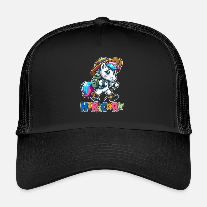 Wandern Wanderer Einhorn Hikicorn - Trucker Cap - Schwarz/Schwarz
