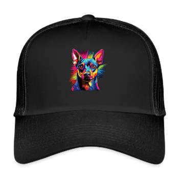 Wasserfarben Farbenfroher Zwergpinscher - Trucker Cap - Schwarz/Schwarz - Vorne