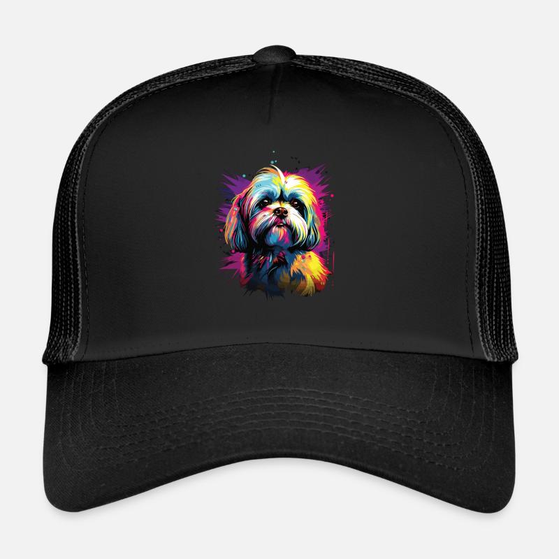 Aquarelle colorée Shih Tzu - Casquette trucker  - noir/noir
