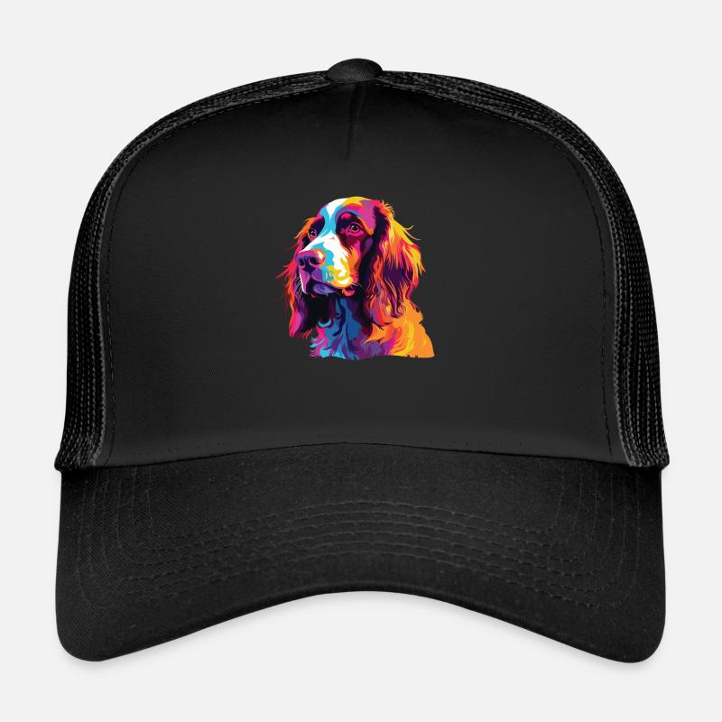 Aquarelle colorée Welsh Springer Spaniel - Casquette trucker  - noir/noir