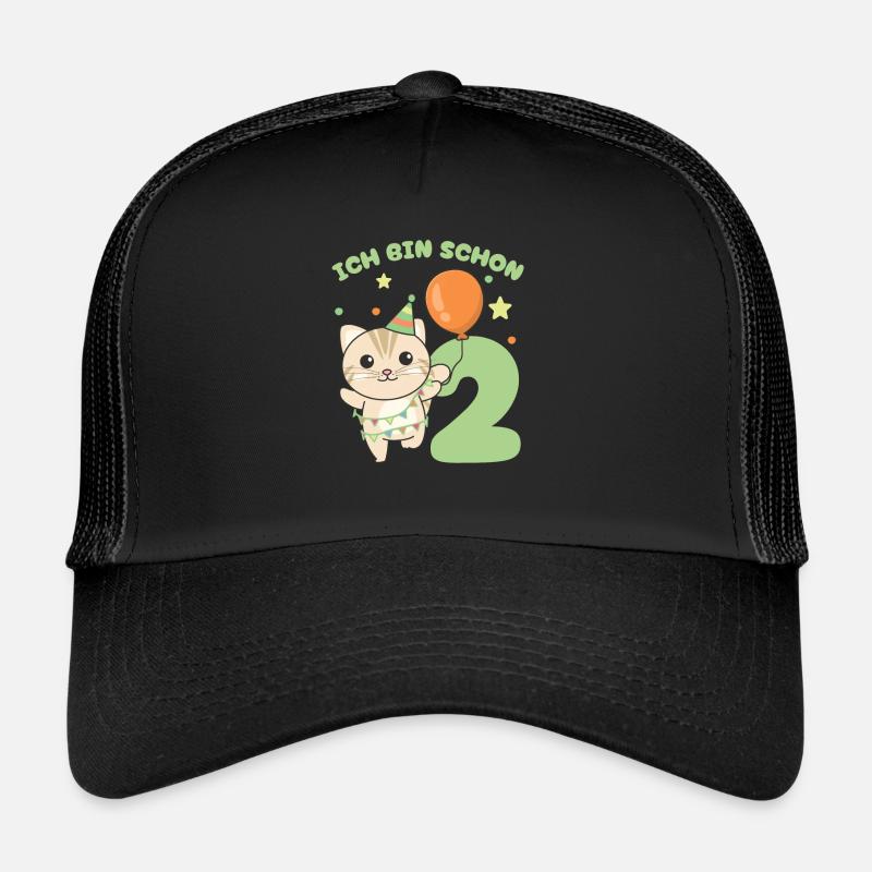 Ich bin schon 2 Katzen Geburtstags Kinder Trucker Cap