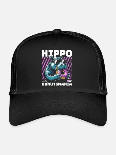Hippopotamus animal loves donuts - Trucker Cap - black/black - Front