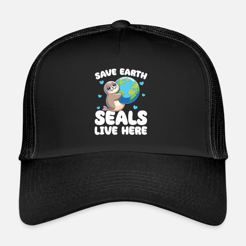 Rettet die Erde Robben leben hier Earth Day - Trucker Cap - Schwarz/Schwarz