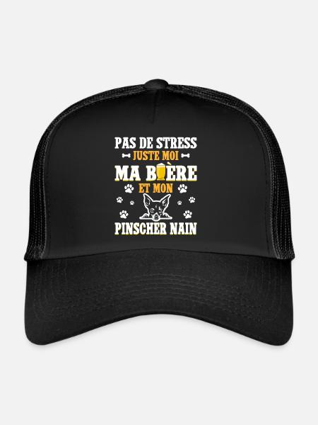 Humour Bière Papa Chien Pinscher Nain - Casquette trucker  - noir/noir - Devant