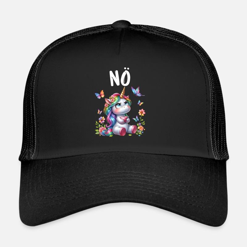 Einhorn Spruch Nö Junge und Mädchen Fabelwesen - Trucker Cap - Schwarz/Schwarz