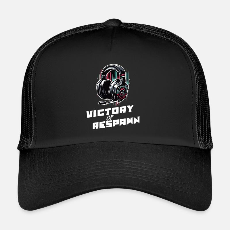 Victory or Respawn Gaming Sprüche Shirt - Trucker Cap - Schwarz/Schwarz