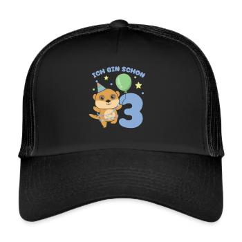 Ich bin schon 3 Erdmännchen Geburtstags Kinder - Trucker Cap - Schwarz/Schwarz - Vorne
