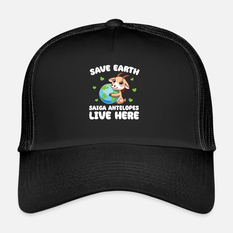 Save the Earth Saiga Antelope Live Here Earth Day Trucker Cap