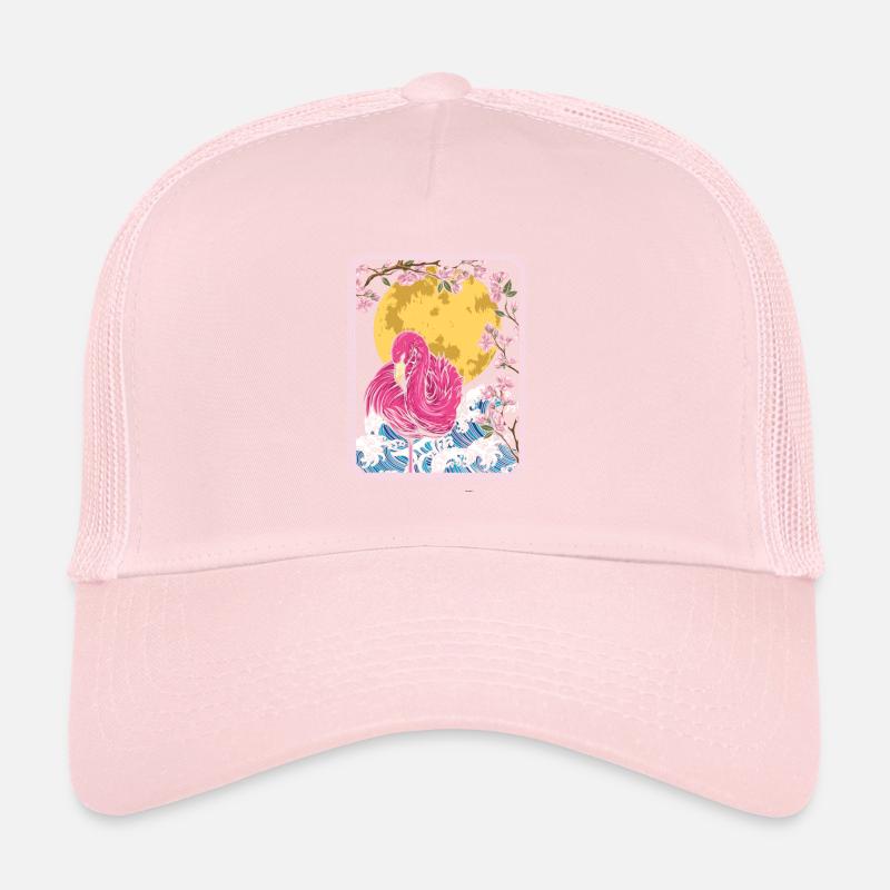 Flamingo Japan Cherry Blossom Moon Trucker Cap