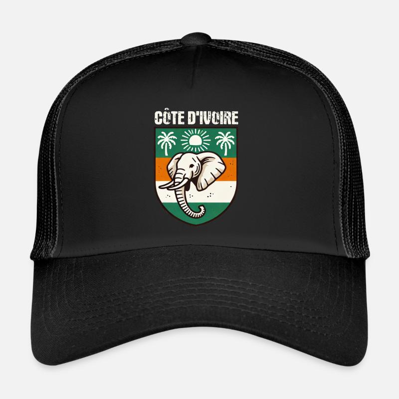 Carte avec le drapeau de la Côte d’Ivoire, - Casquette trucker  - noir/noir