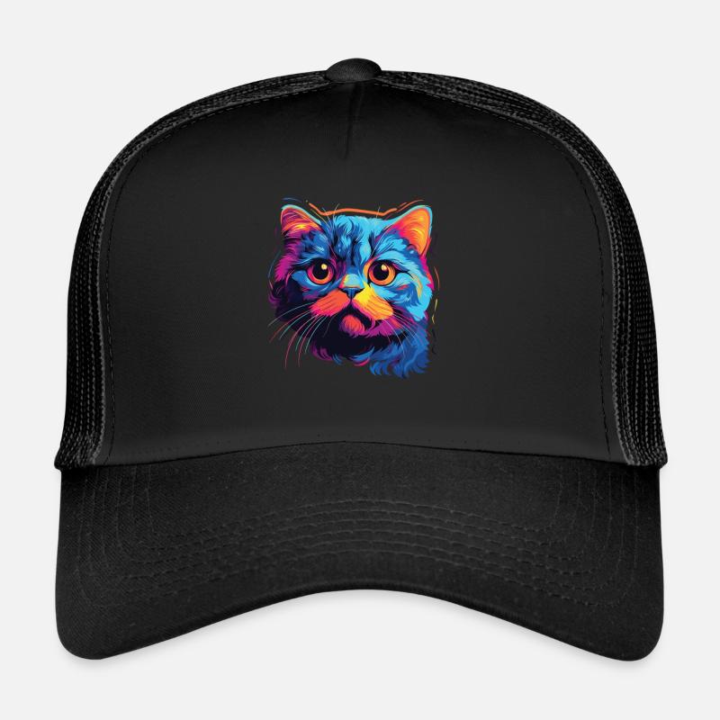 Cat Watercolor Colorful Scottish Fold-eared Cat Trucker Cap