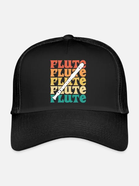 Flûte Vintage Musicien Flûtiste - Casquette trucker  - noir/noir - Devant