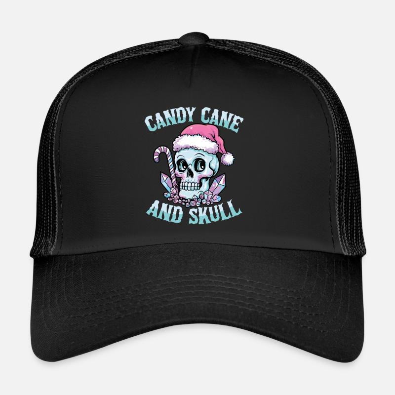 Candy Cane And Skull Pastel Goth Christmas Skull Trucker Cap