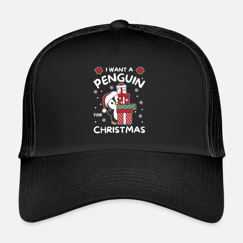 Ich will ein Pinguin zu Weihnachten süße Pinguine - Trucker Cap - Schwarz/Schwarz