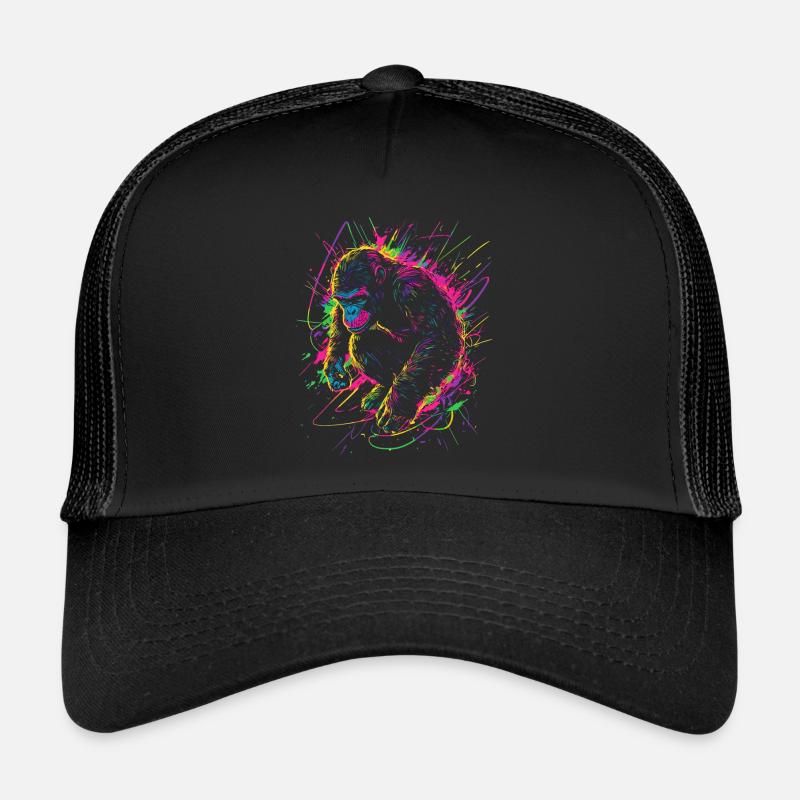 Singe Gorille Chimpanzé Néon Coloré Coloré Casquette trucker 