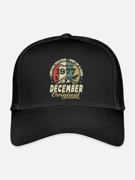 Vintage Retro Geburtstagsgeschenk - Dezember 1977 - Trucker Cap - Schwarz/Schwarz
