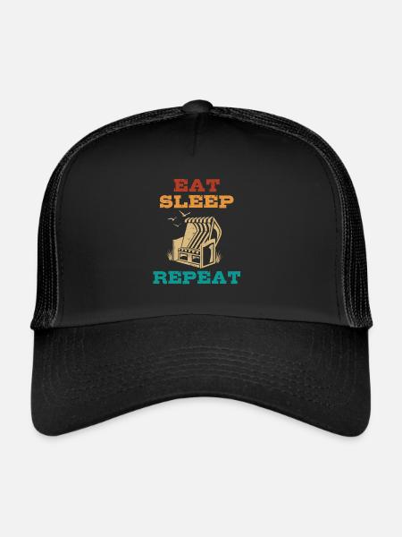 Eat Sleep Beach Chair Repeat, Beach, Vacation, Sea - Trucker Cap - black/black - Front