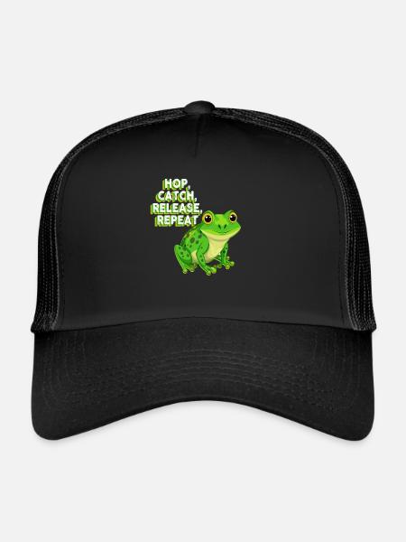 Hop Catch Release, Repeat Frog Humour - Casquette trucker  - noir/noir - Devant