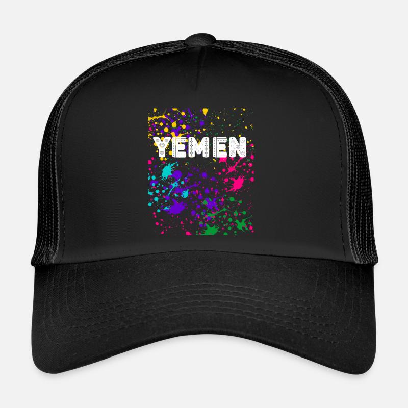 YEMEN splatter Design - Trucker Cap - Schwarz/Schwarz