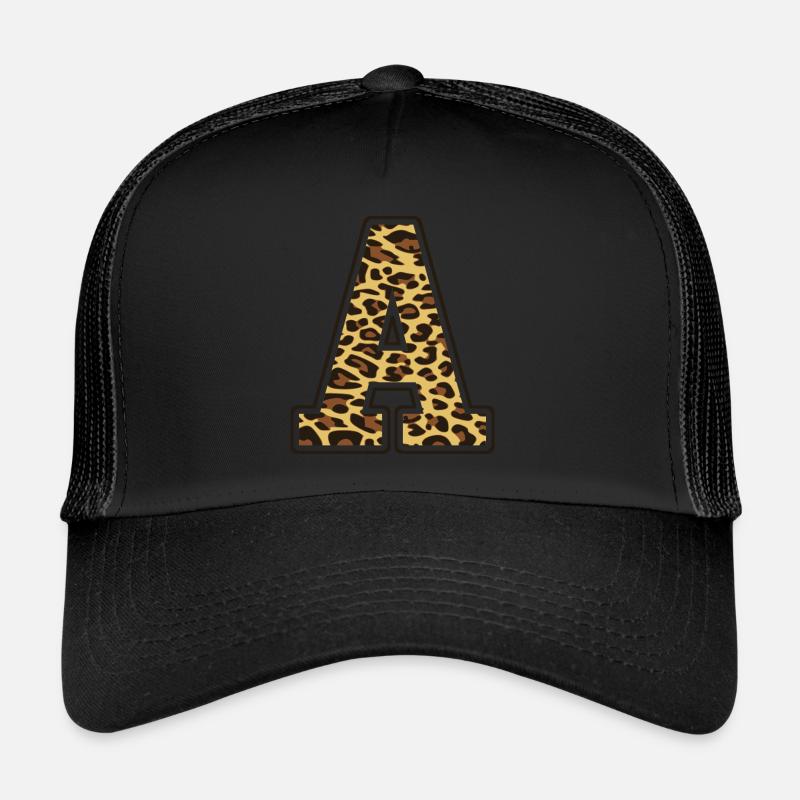 Buchstabe A Leopardenmuster - Trucker Cap - Schwarz/Schwarz