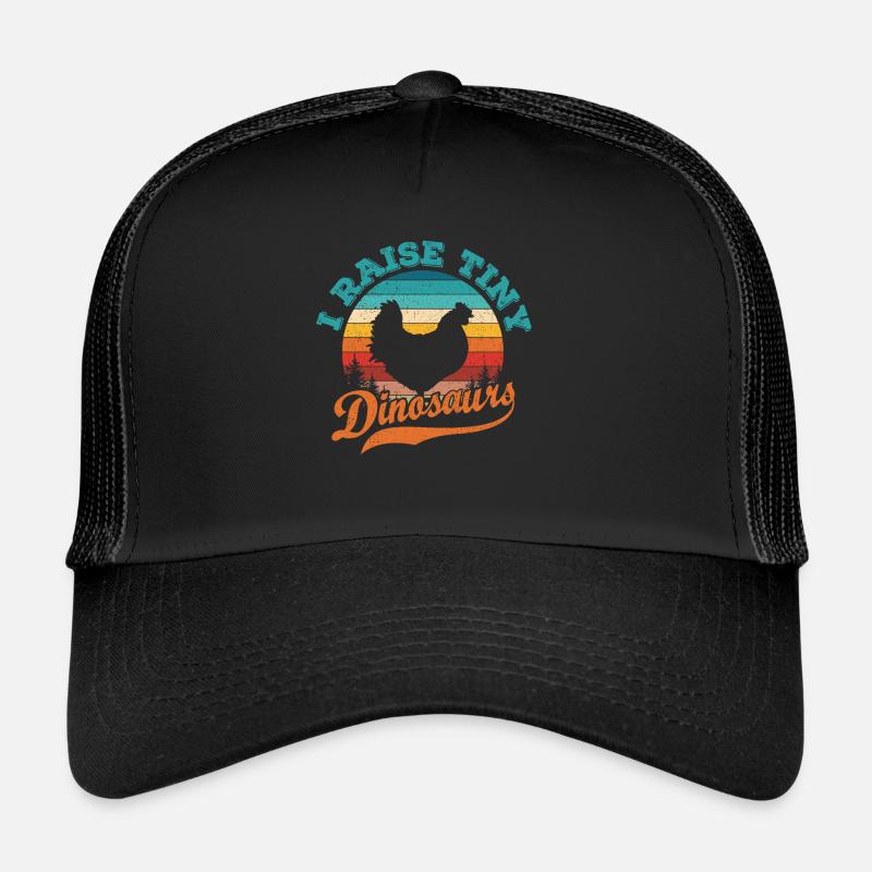 I Raise Tiny Dinosaur Retro 70's Chicken Silhouette Trucker Cap