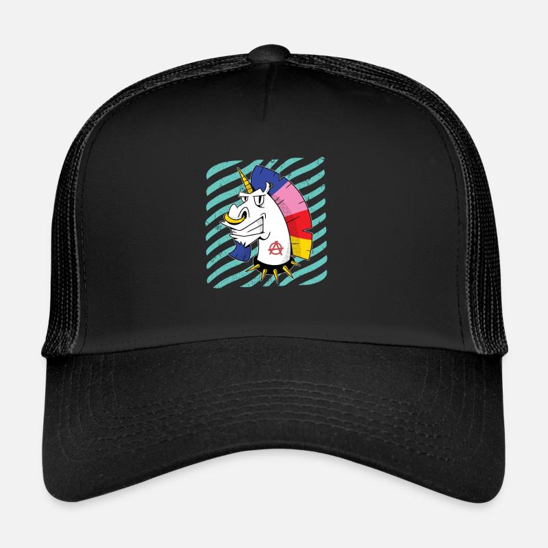 Einhorn Punk Circle-A Anarchie Symbol - Trucker Cap - Schwarz/Schwarz