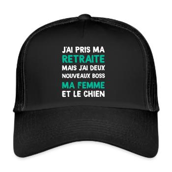 Homme retraite femme et chien, citation retraité - Casquette trucker  - noir/noir - Devant