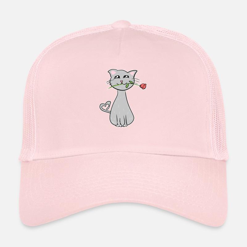 gris dessin animé chat rose fleur romantique Casquette trucker 