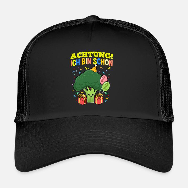 Achtung Ich Bin Schon 2 Geburtstag Brocolli - Trucker Cap - Schwarz/Schwarz