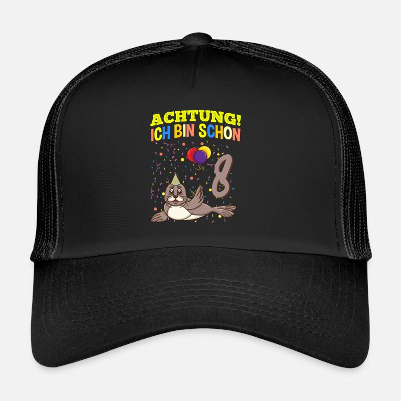 Achtung Ich Bin Schon 8 Tier Geburtstag Seehund Trucker Cap