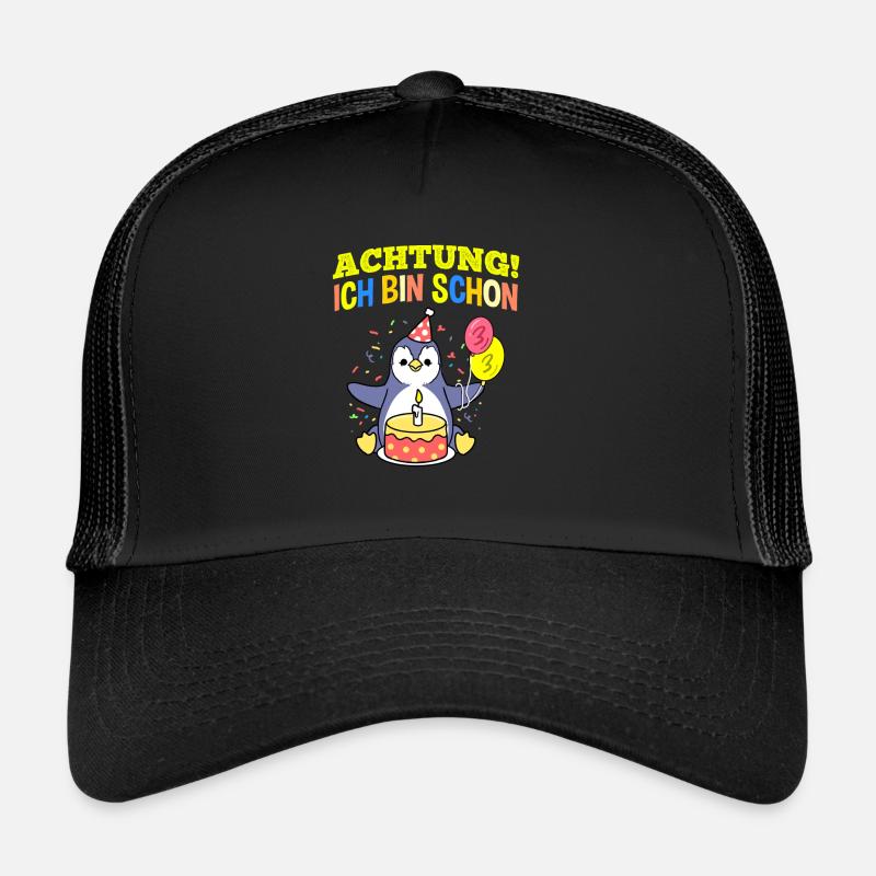 Achtung Ich Bin Schon 3 Tier Geburtstag Pinguin - Trucker Cap - Schwarz/Schwarz