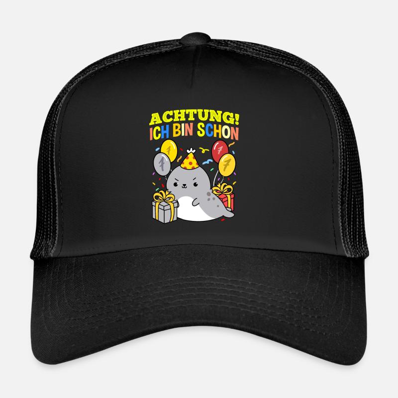 Achtung Ich Bin Schon 7 Geburtstag Siegel - Trucker Cap - Schwarz/Schwarz