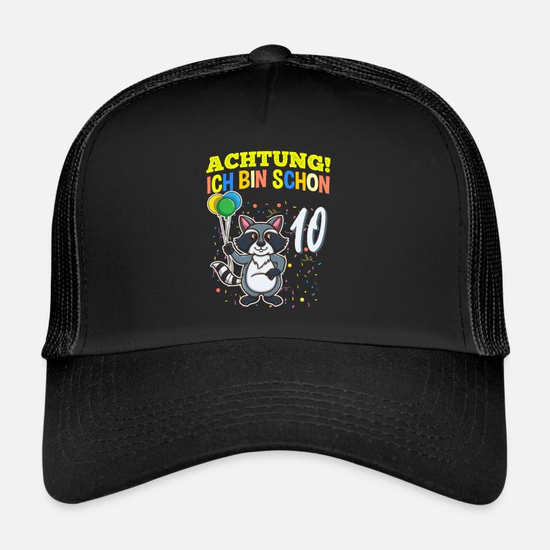 Achtung Ich Bin Schon 10 Geburtstag Waschbär - Trucker Cap - Schwarz/Schwarz