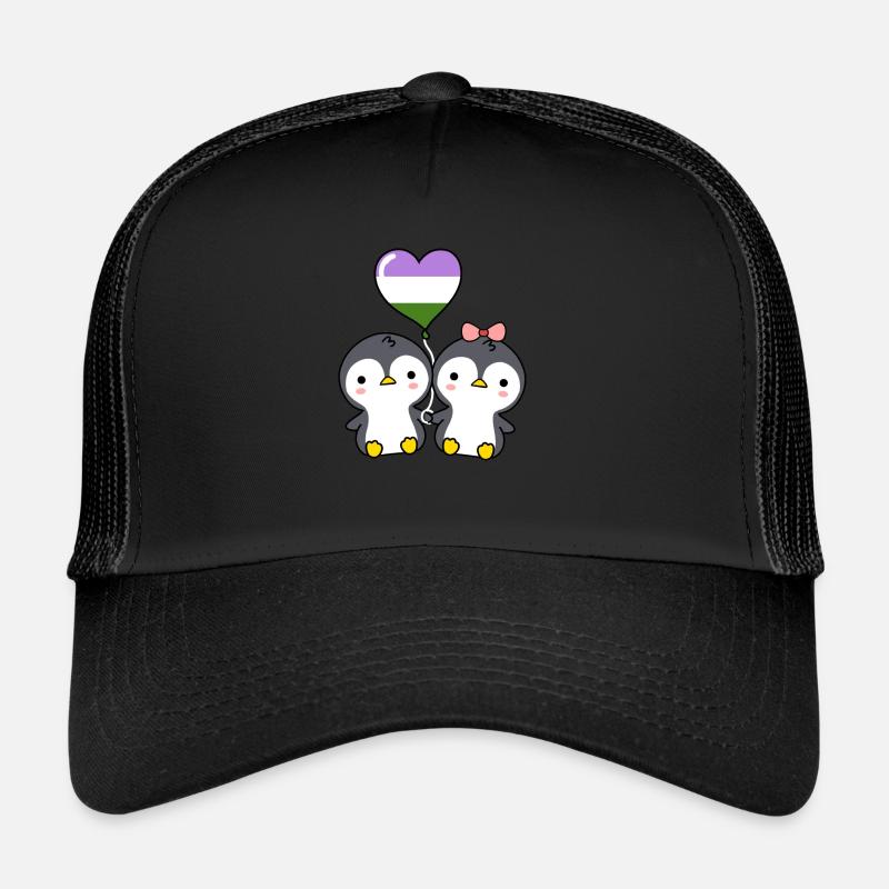 Pinguin-Paar Genderqueer Pride - Trucker Cap - Schwarz/Schwarz