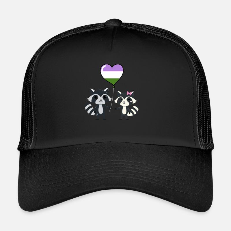 Waschbär-Paar Genderqueer Pride - Trucker Cap - Schwarz/Schwarz