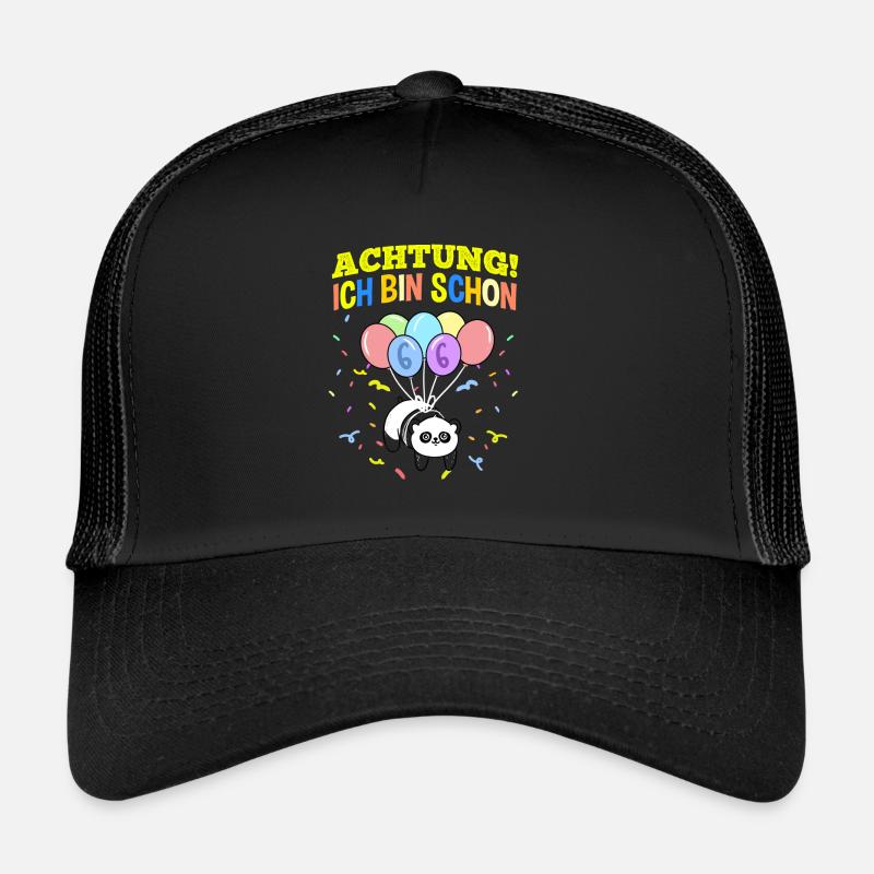 Achtung Ich Bin Schon 6 Geburtstag Panda - Trucker Cap - Schwarz/Schwarz