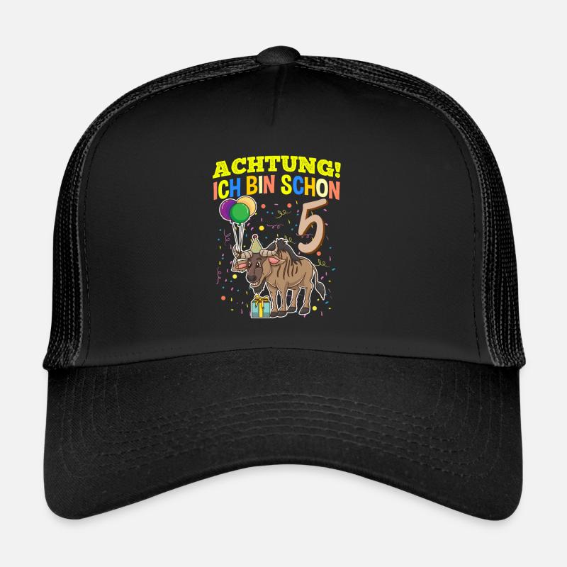 Achtung Ich Bin Schon 5 Tier Geburtstag Gnu Trucker Cap