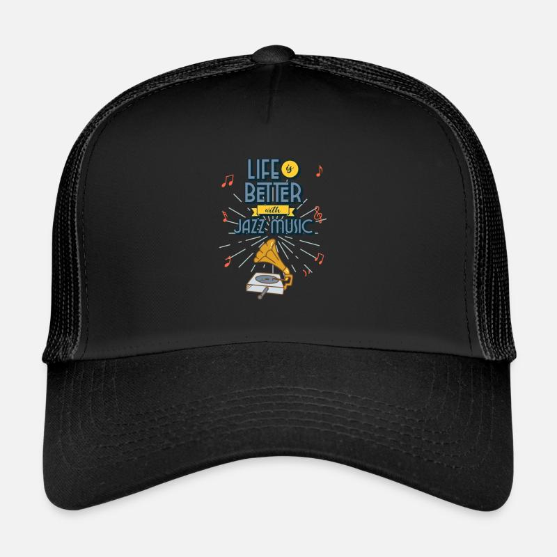 Life is better with jazz music - Trucker Cap - Schwarz/Schwarz