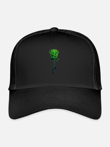 Paillettes de fleurs de plantes vertes - Casquette trucker  - noir/noir - Devant