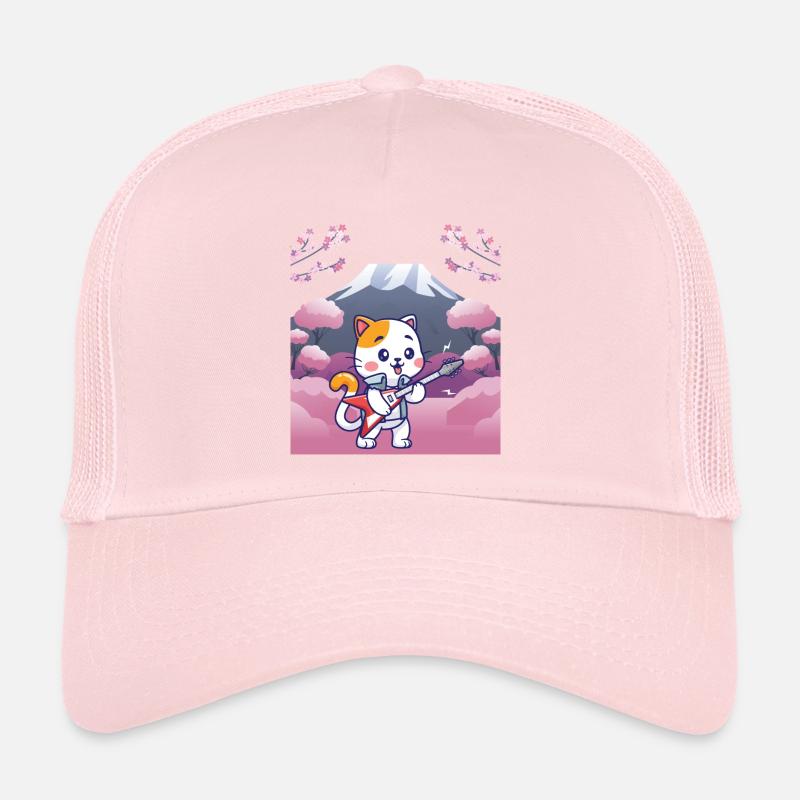 Japanese design, cat playing guitar Trucker Cap