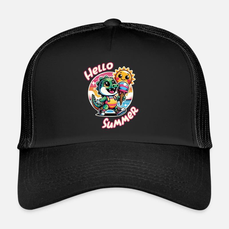 Hallo Sommer lustiges Krokodil mit großer Eistüte - Trucker Cap - Schwarz/Schwarz