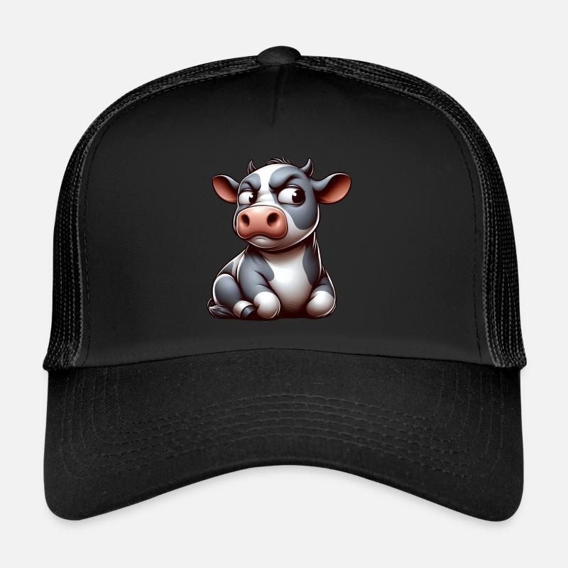 Lustige skeptische Comic-Kuh Bulle Trucker Cap