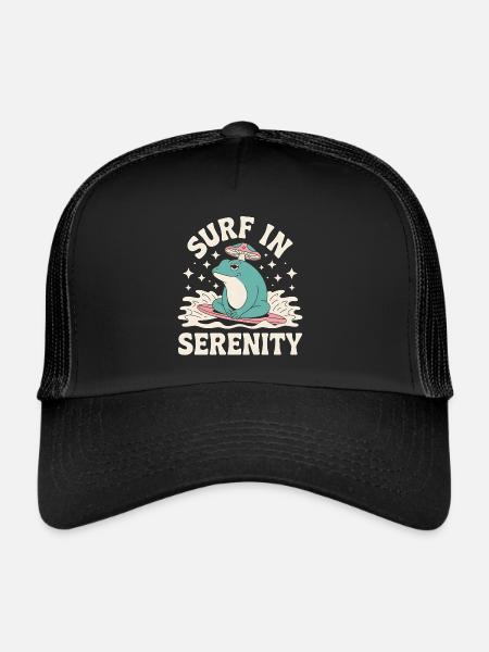 Surf en sérénité - Mignon grenouille autocollant - Casquette trucker  - noir/noir - Devant