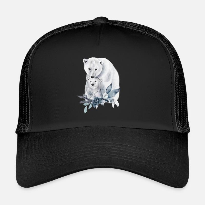 Eisbären geschmückt mit Winterpflanzen - Trucker Cap - Schwarz/Schwarz