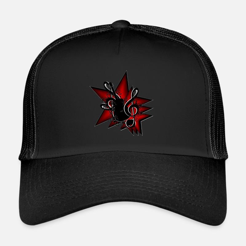 Sterne Gitarre Notenschlüssel - Trucker Cap - Schwarz/Schwarz
